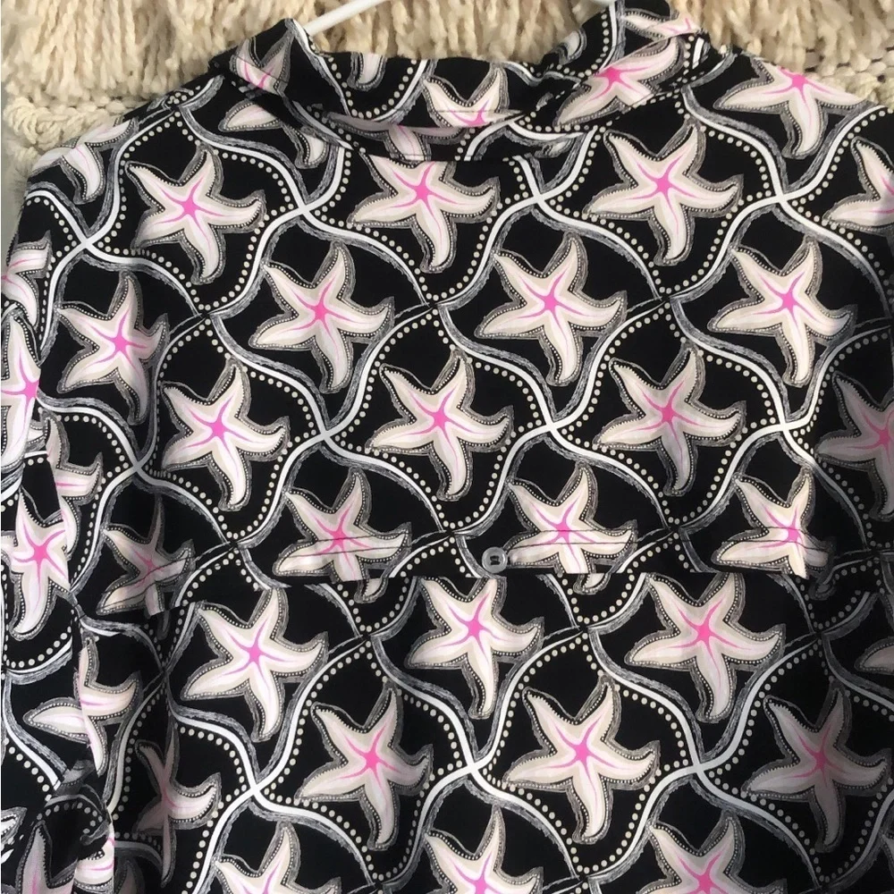 NWT BEACHTIME by Lulu-B Starfish Print Long Sleeve Collar Beach Dress Coastal